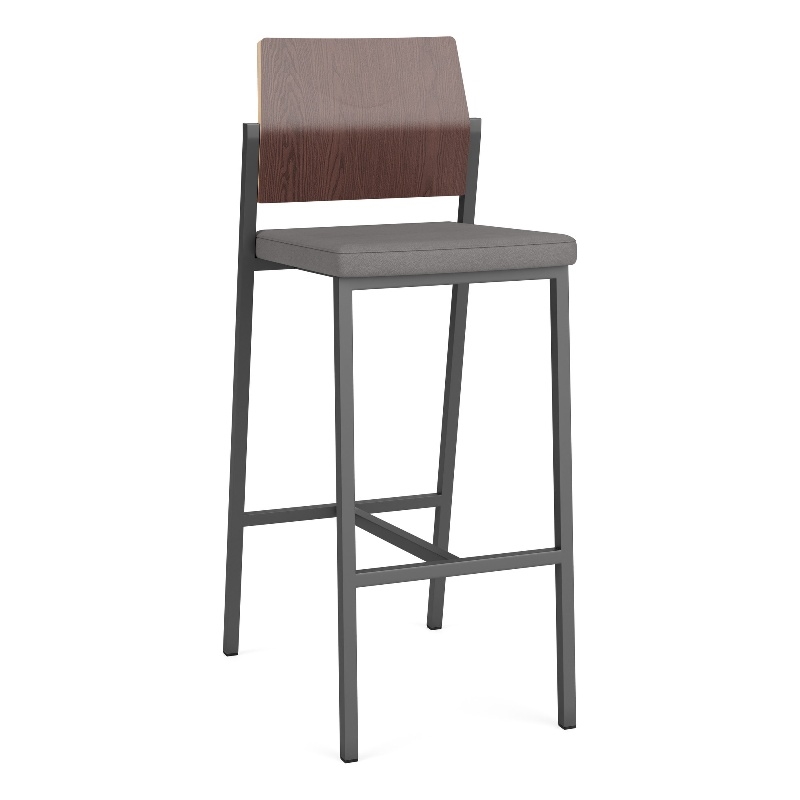 Avon Reception Cafe Stool UPH Seat HPL Back / Charcoal Steel / Walnut / Gray