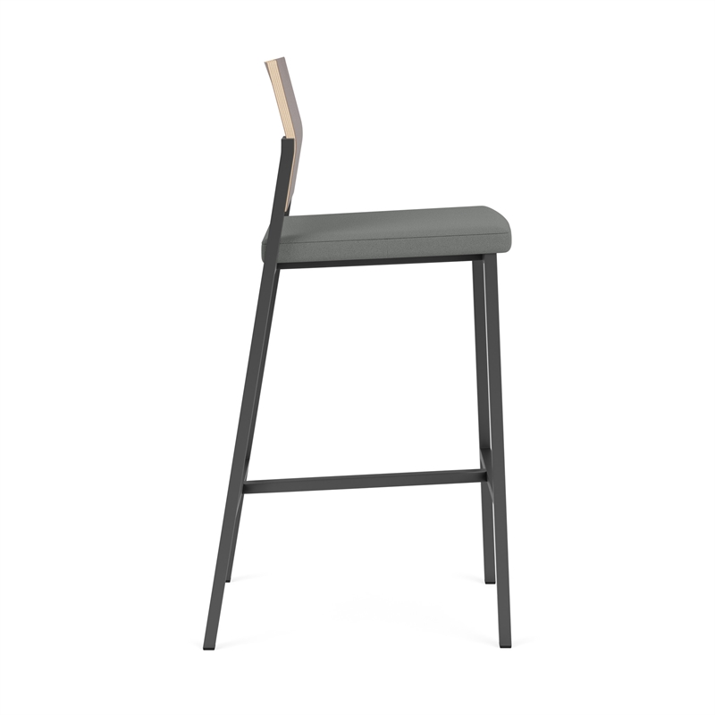 Avon Reception Cafe Stool UPH Seat HPL Back / Charcoal Steel / Walnut / Gray