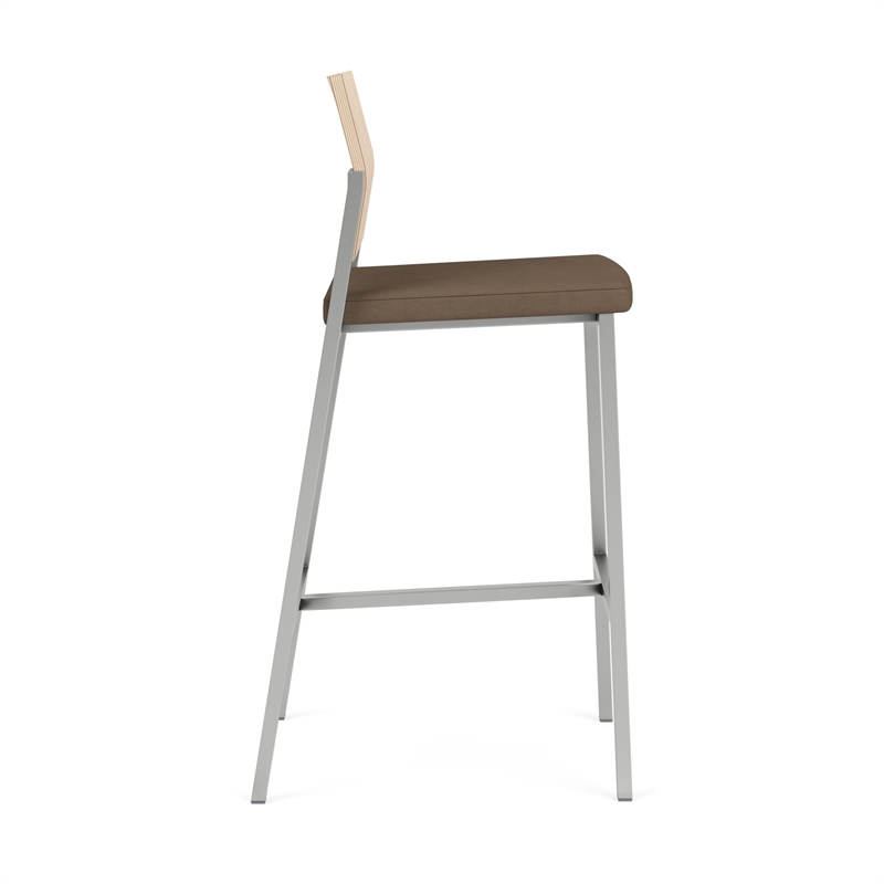 Avon Reception Cafe Stool UPH Seat HPL Back / Silver Steel / Natural / Brown