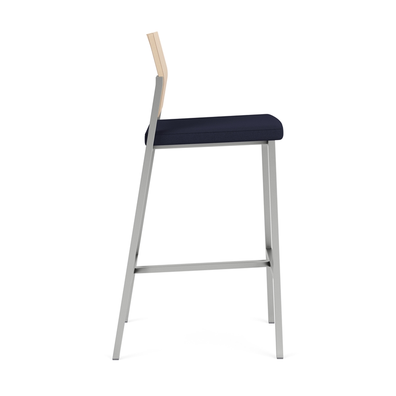 Avon Reception Cafe Stool UPH Seat HPL Back / Silver Steel / Natural / Navy Blue