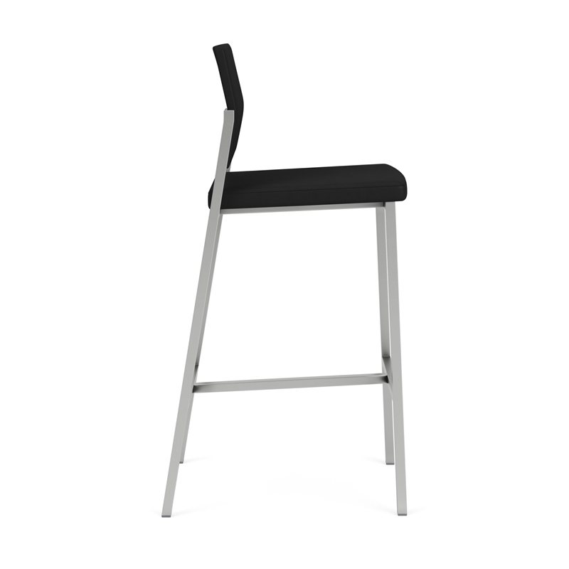 Avon Reception Waiting Cafe Stool UPH Seat Back / Silver Steel / Black