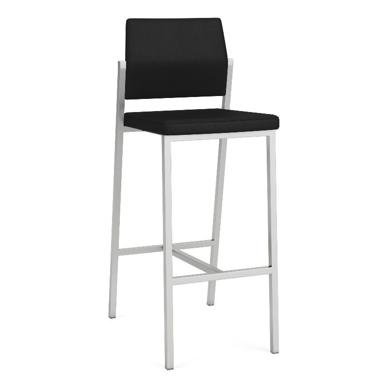 Avon Reception Waiting Cafe Stool UPH Seat Back / Silver Steel / Black
