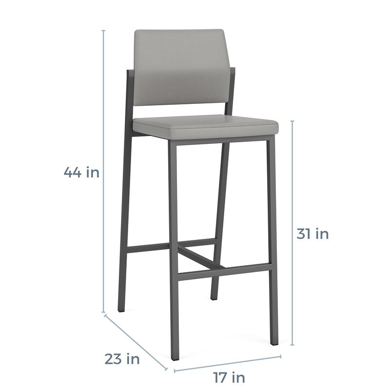 Avon Reception Waiting Cafe Stool UPH Seat Back / Silver Steel / Light Gray