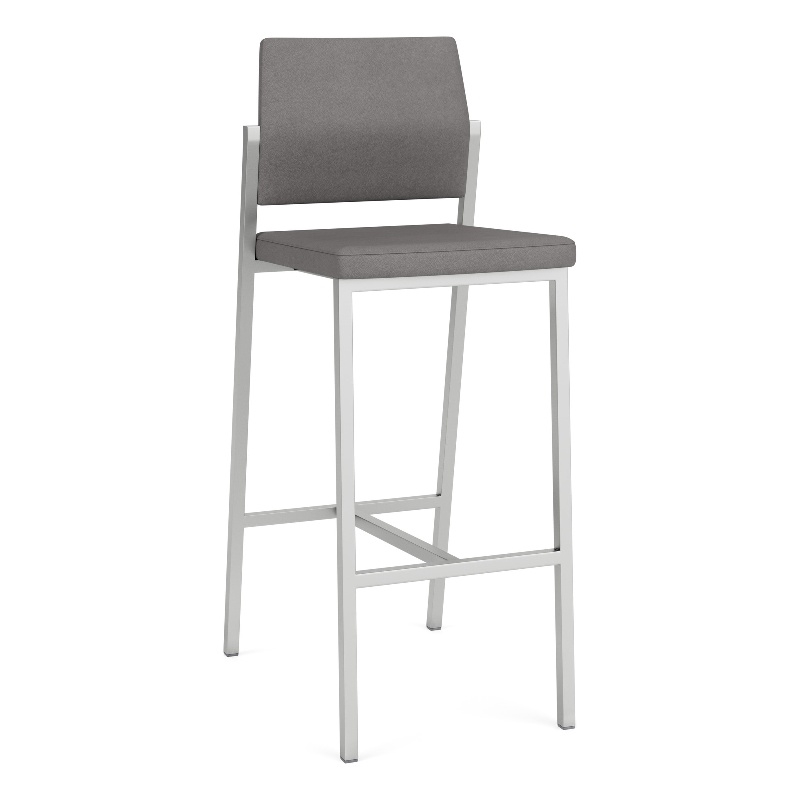 Avon Reception Waiting Cafe Stool UPH Seat Back / Silver Steel / Light Gray