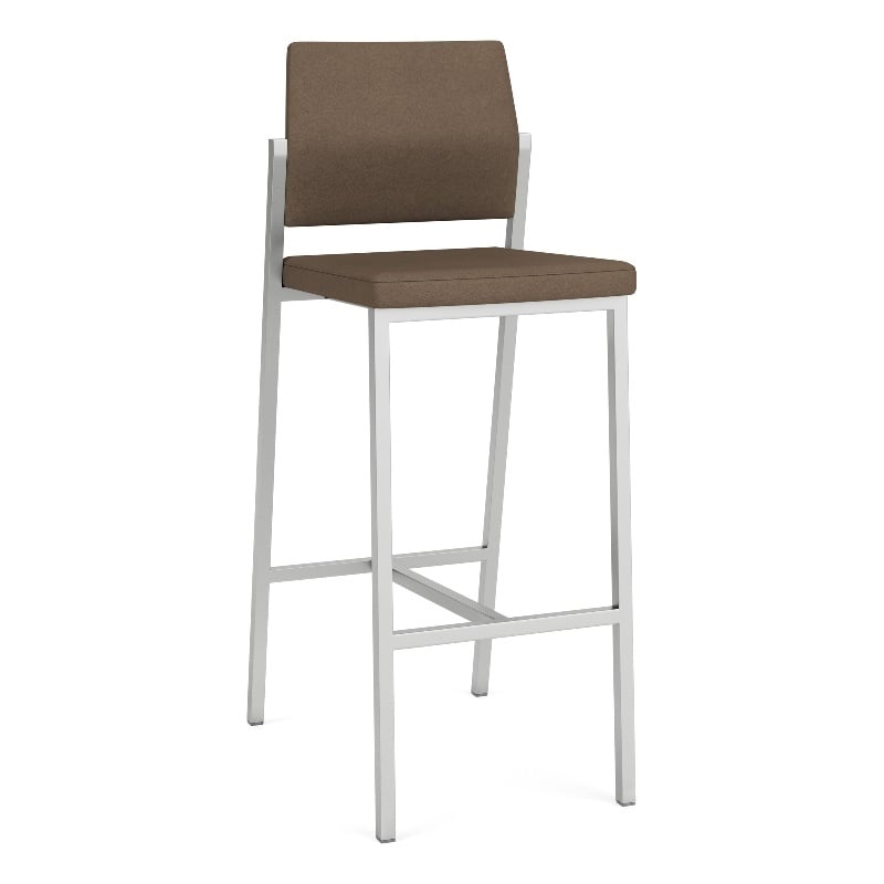 Avon Reception Waiting Cafe Stool UPH Seat Back / Silver Steel / Brown