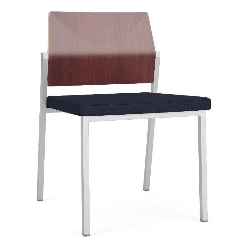 Avon Reception Armless Chair UPH Seat HPL Back / Silver / Mahogany / Navy Blue