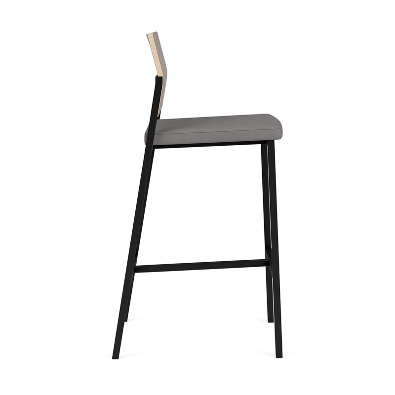 Avon Reception Cafe Stool UPH Seat HPL Back / Black Steel / Walnut / Gray