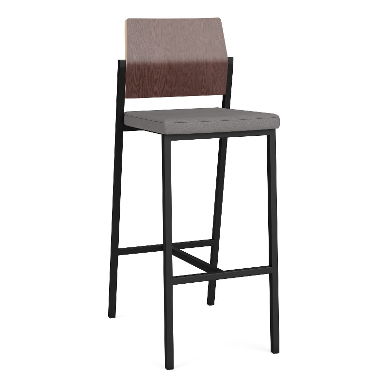Avon Reception Cafe Stool UPH Seat HPL Back / Black Steel / Walnut / Gray