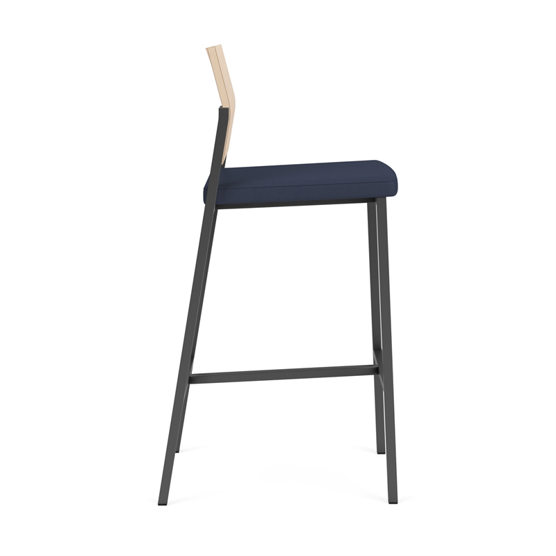 Avon Reception Cafe Stool UPH Seat HPL Back / Charcoal Steel / Natural / Blue