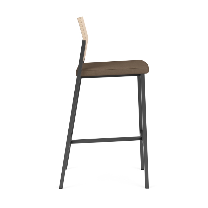 Avon Reception Cafe Stool UPH Seat HPL Back / Charcoal Steel / Natural / Brown