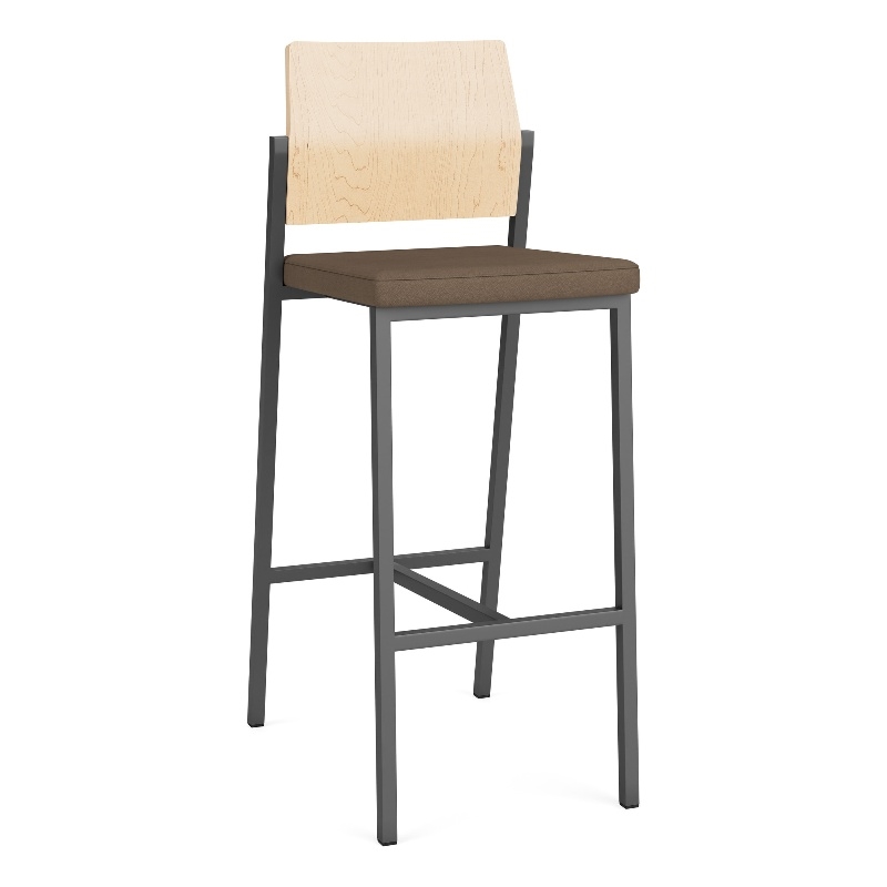 Avon Reception Cafe Stool UPH Seat HPL Back / Charcoal Steel / Natural / Brown