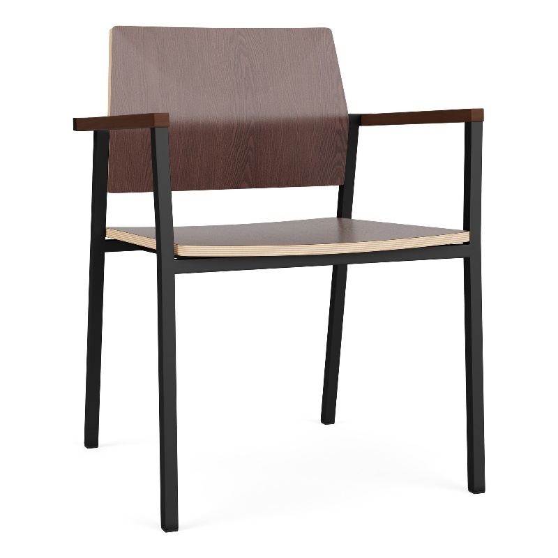 Avon Reception Waiting Guest Chair HPL Seat Back / Black Steel / Walnut