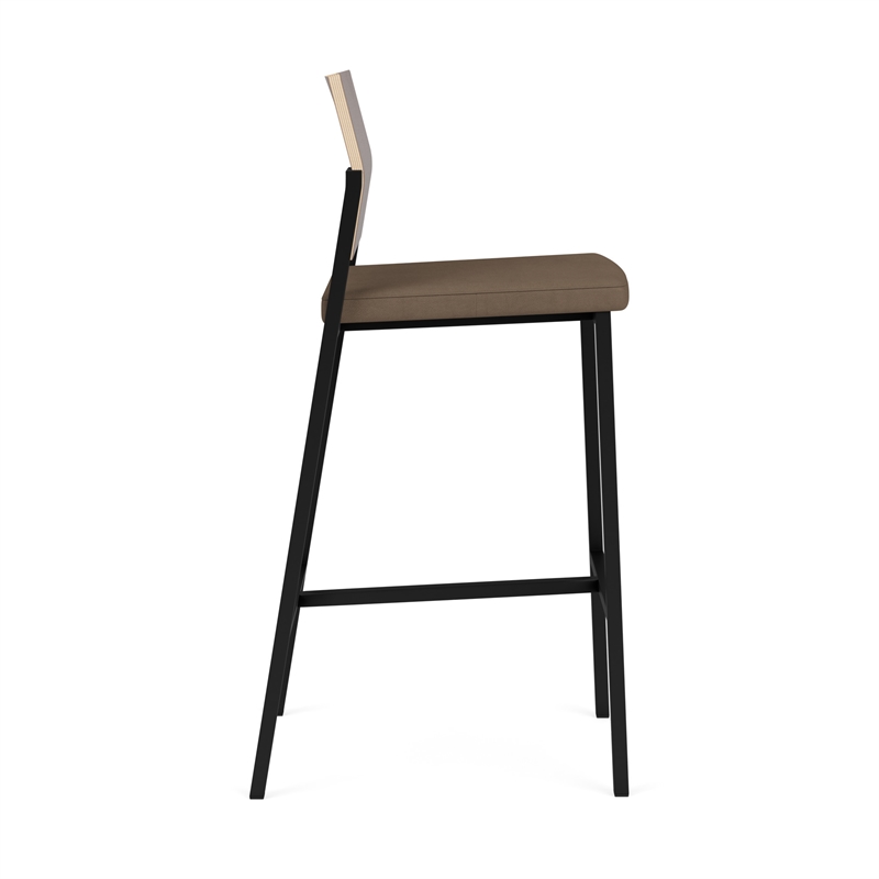 Avon Reception Cafe Stool UPH Seat HPL Back / Black Steel / Walnut / Brown