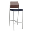 Avon Reception Cafe Stool UPH Seat HPL Back / Silver Steel / Walnut / Blue