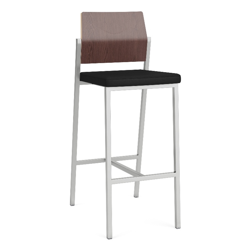 Avon Reception Cafe Stool UPH Seat HPL Back / Silver Steel / Walnut / Black