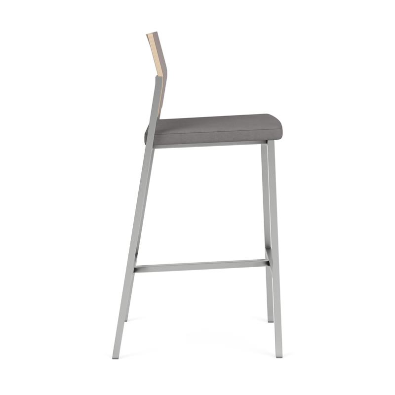 Avon Reception Cafe Stool UPH Seat HPL Back / Silver Steel / Walnut / Gray