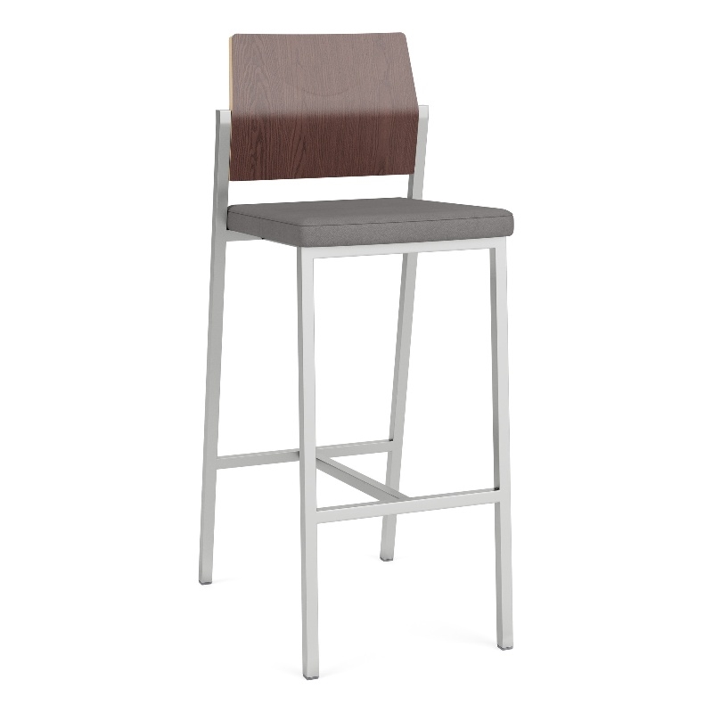 Avon Reception Cafe Stool UPH Seat HPL Back / Silver Steel / Walnut / Gray