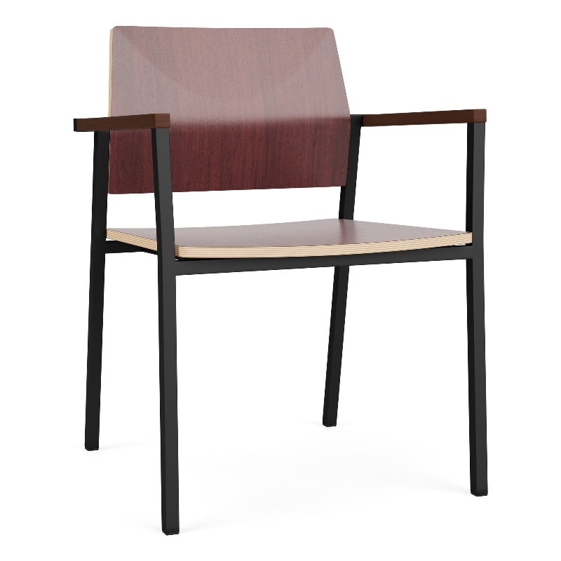 Avon Reception Waiting Guest Chair HPL Seat Back / Black Steel / Mahogany