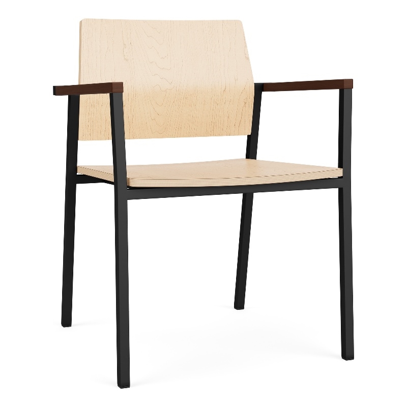 Avon Reception Waiting Guest Chair HPL Seat Back / Black Steel / Natural