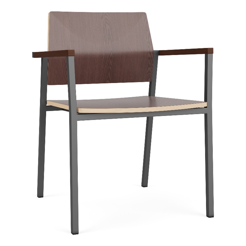 Avon Reception Waiting Guest Chair HPL Seat Back / Charcoal Steel / Walnut