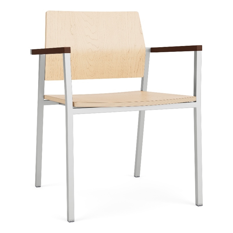 Avon Reception Waiting Guest Chair HPL Seat Back / Silver Steel / Natural