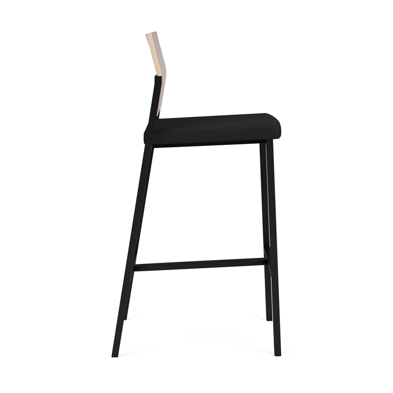 Avon Reception Cafe Stool UPH Seat HPL Back / Black Steel / Mahogany / Black
