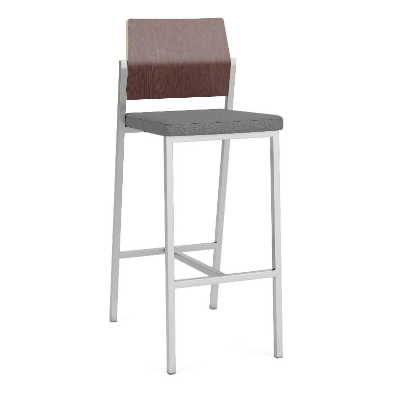 Avon Reception Cafe Stool UPH Seat HPL Back / Silver Steel / Walnut / Gray
