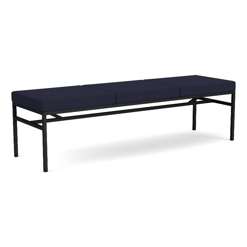 Avon Reception Waiting 3 Seat Bench 650 LB Capacity / Black Steel / Navy Blue