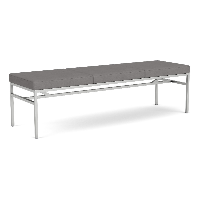 Avon Reception Waiting 3 Seat Bench 650 LB Capacity / Silver Steel / Light Gray