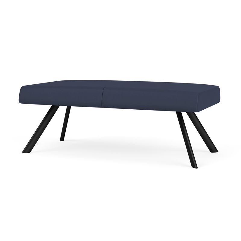 Willow Lounge Lobby Reception Waiting 2 Seat Bench / Black Steel / Blue