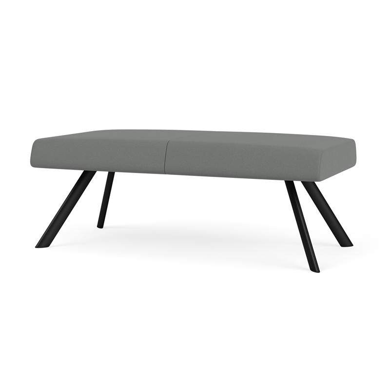 Willow Lounge Lobby Reception Waiting 2 Seat Bench / Black Steel / Light Gray