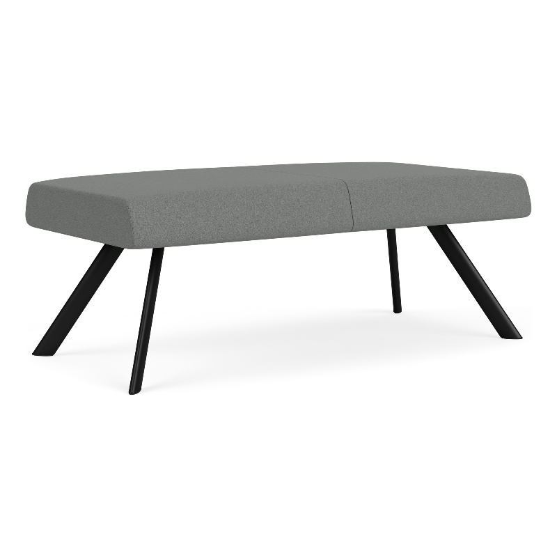 Willow Lounge Lobby Reception Waiting 2 Seat Bench / Black Steel / Light Gray