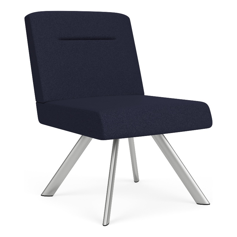 Willow Lounge Reception Waiting Armless Guest Chair / Silver Steel / Navy Blue