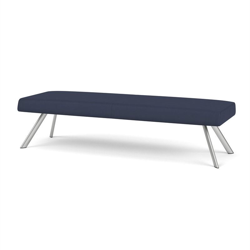 Willow Lounge Lobby Reception Waiting 3 Seat Bench / Silver Steel / Blue