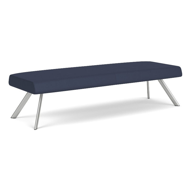 Willow Lounge Lobby Reception Waiting 3 Seat Bench / Silver Steel / Blue
