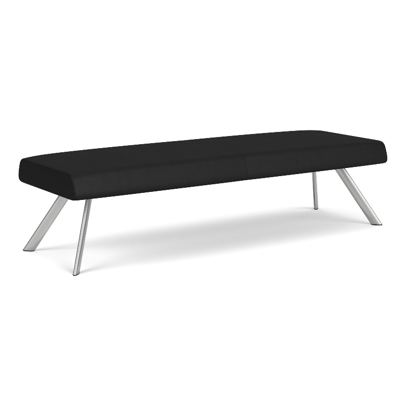 Willow Lounge Lobby Reception Waiting 3 Seat Bench / Silver Steel / Black