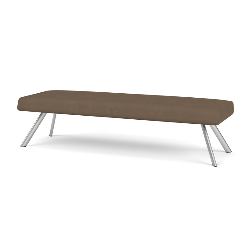 Willow Lounge Lobby Reception Waiting 3 Seat Bench / Silver Steel / Brown