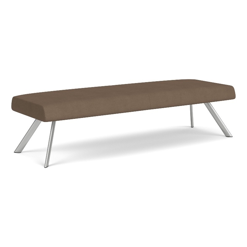 Willow Lounge Lobby Reception Waiting 3 Seat Bench / Silver Steel / Brown