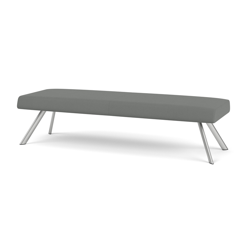 Willow Lounge Lobby Reception Waiting 3 Seat Bench / Silver Steel / Light Gray