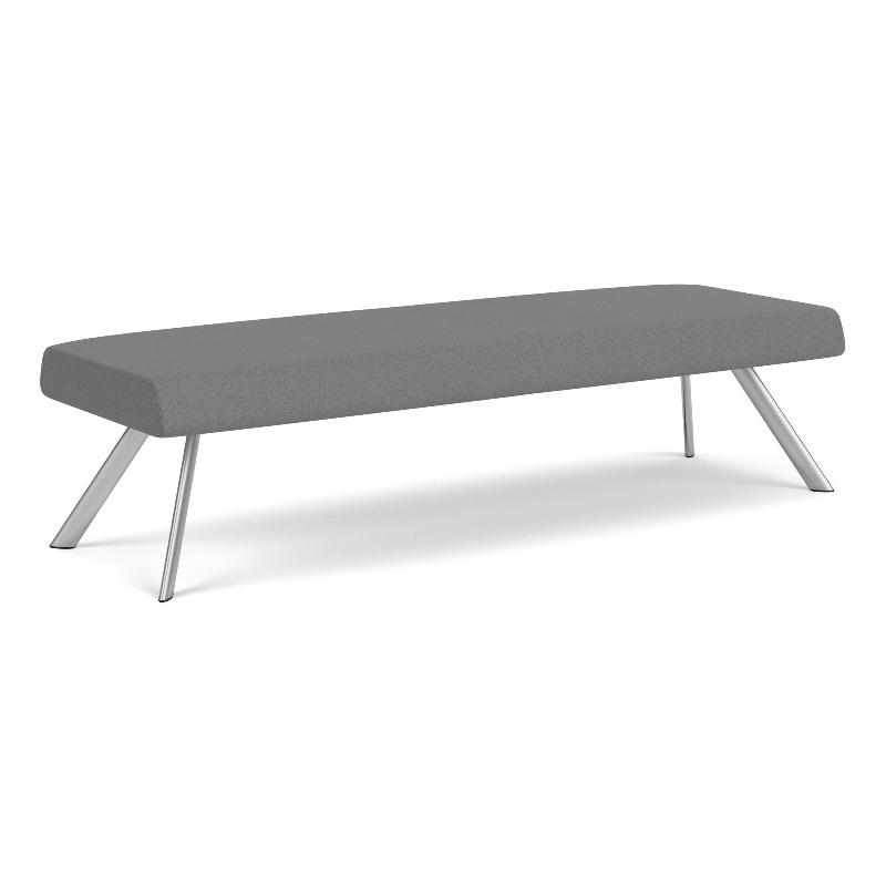Willow Lounge Lobby Reception Waiting 3 Seat Bench / Silver Steel / Light Gray