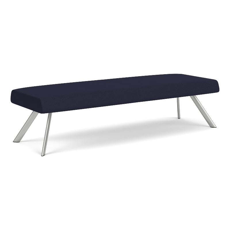 Willow Lounge Lobby Reception Waiting 3 Seat Bench / Silver Steel / Navy Blue