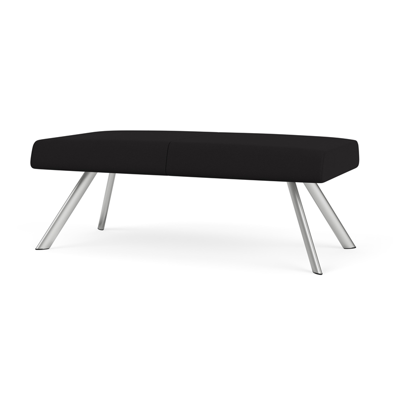Willow Lounge Lobby Reception Waiting 2 Seat Bench / Silver Steel / Black