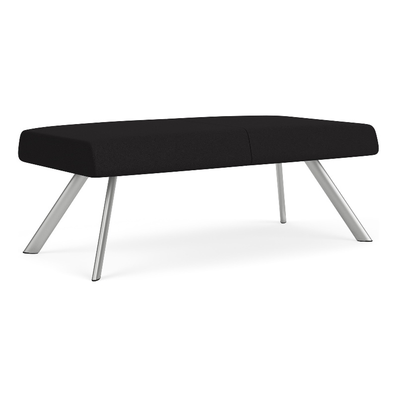 Willow Lounge Lobby Reception Waiting 2 Seat Bench / Silver Steel / Black