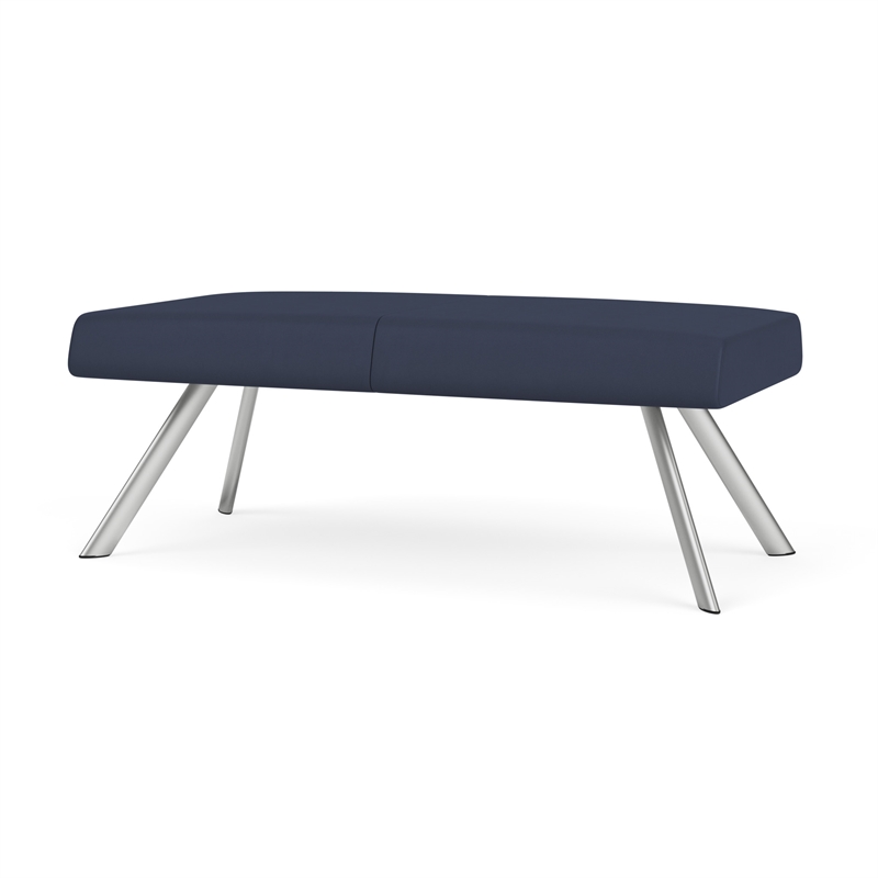 Willow Lounge Lobby Reception Waiting 2 Seat Bench / Silver Steel / Blue