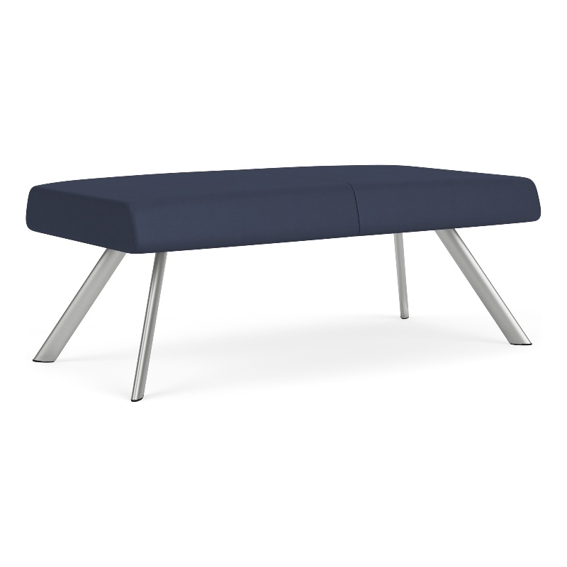 Willow Lounge Lobby Reception Waiting 2 Seat Bench / Silver Steel / Blue
