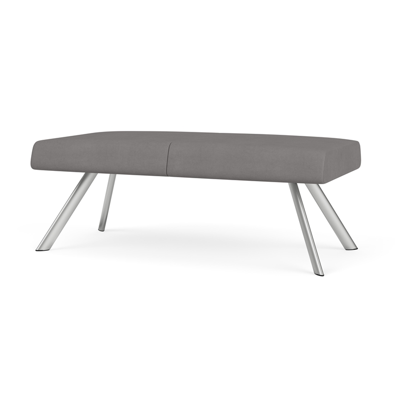 Willow Lounge Lobby Reception Waiting 2 Seat Bench / Silver Steel / Light Gray