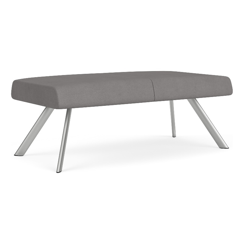 Willow Lounge Lobby Reception Waiting 2 Seat Bench / Silver Steel / Light Gray