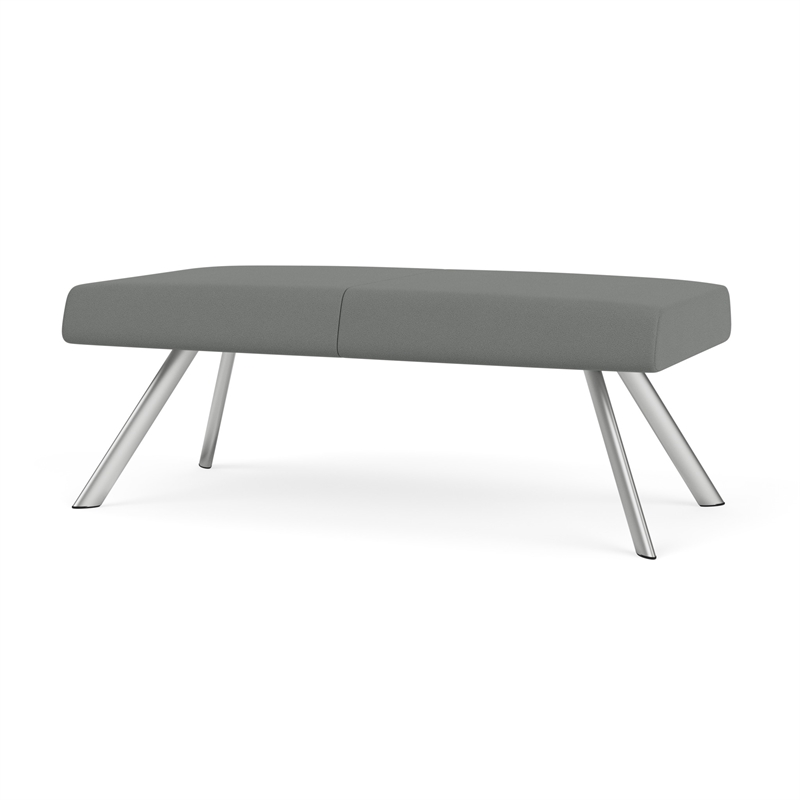 Willow Lounge Lobby Reception Waiting 2 Seat Bench / Silver Steel / Light Gray