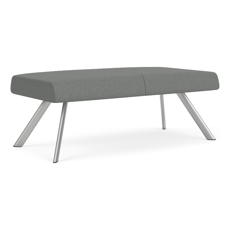 Willow Lounge Lobby Reception Waiting 2 Seat Bench / Silver Steel / Light Gray