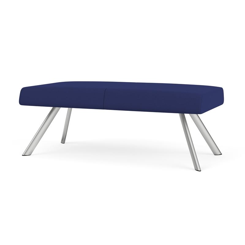 Willow Lounge Lobby Reception Waiting 2 Seat Bench / Silver Steel / Blue